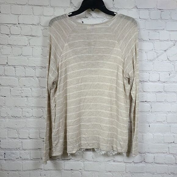 Alya Abby Hacci Lace Combo Stripe Top Beige Lightweight Sweater Tie Super Soft - Picture 3 of 9